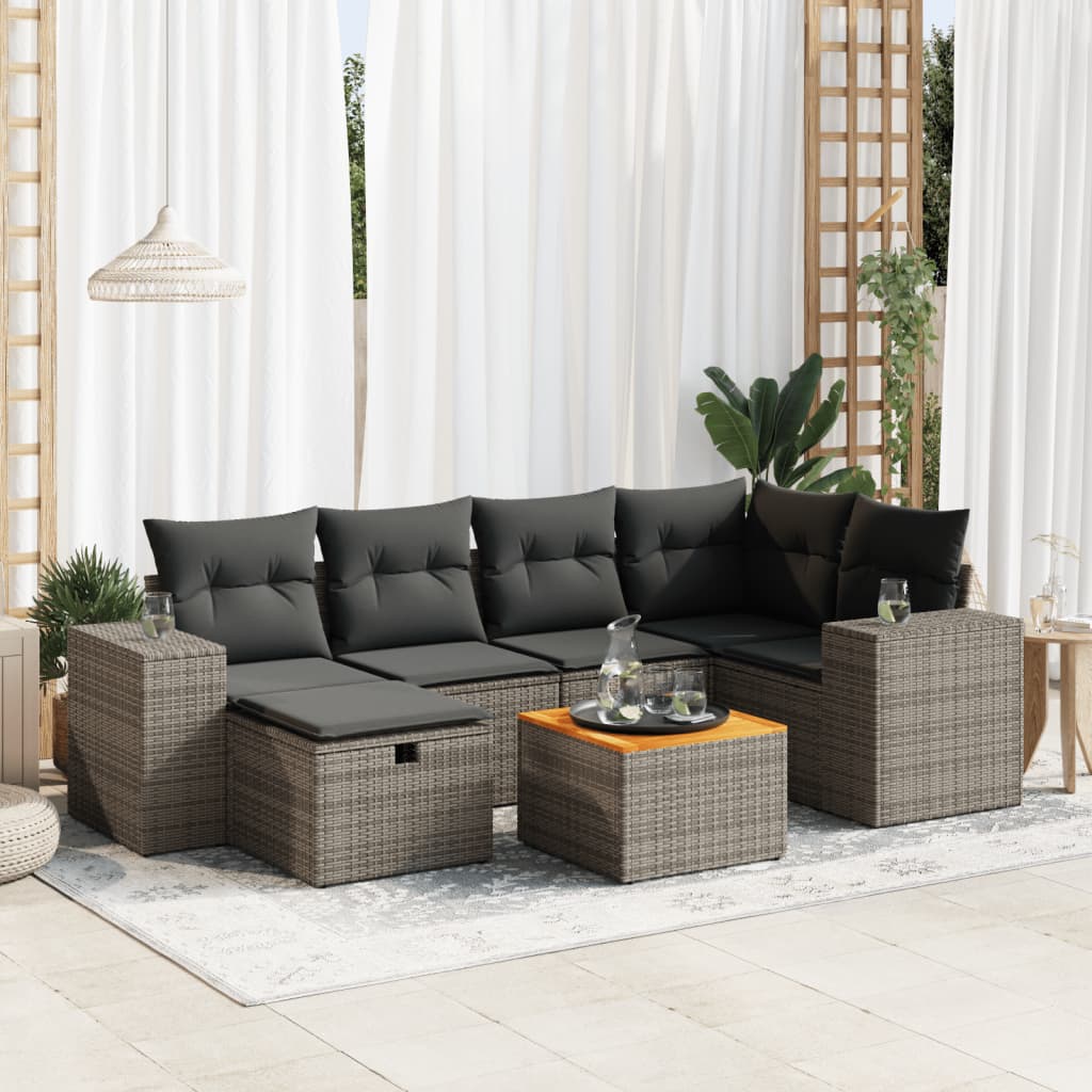 Set Canapele De Grădină Cu Perne, 7 Piese, , Poliratan