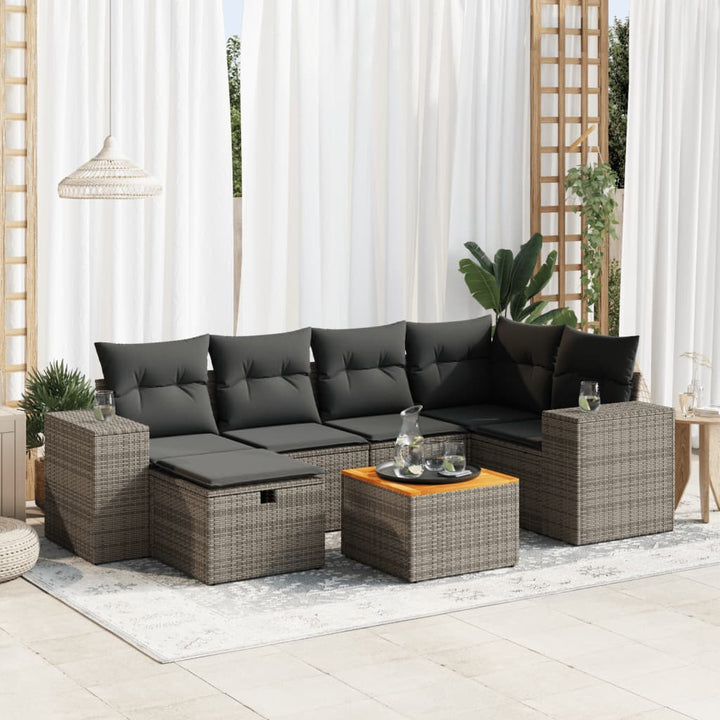 Set Canapele De Grădină Cu Perne, 7 Piese, , Poliratan
