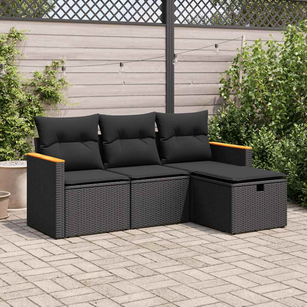 Set Canapea De Grădină Cu Perne, 4 Piese, , Poliratan