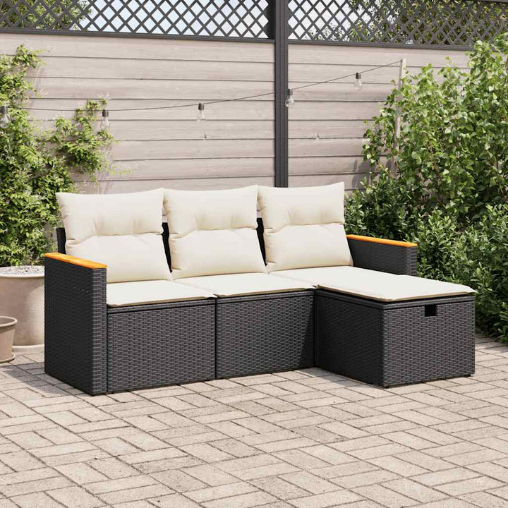 Set Canapea De Grădină Cu Perne, 4 Piese, , Poliratan