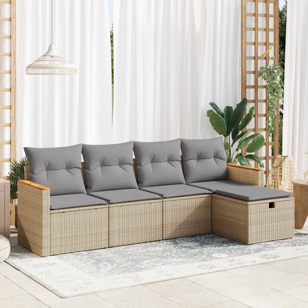 Set Mobilier De Grădină Cu Perne, 5 Piese, , Poliratan