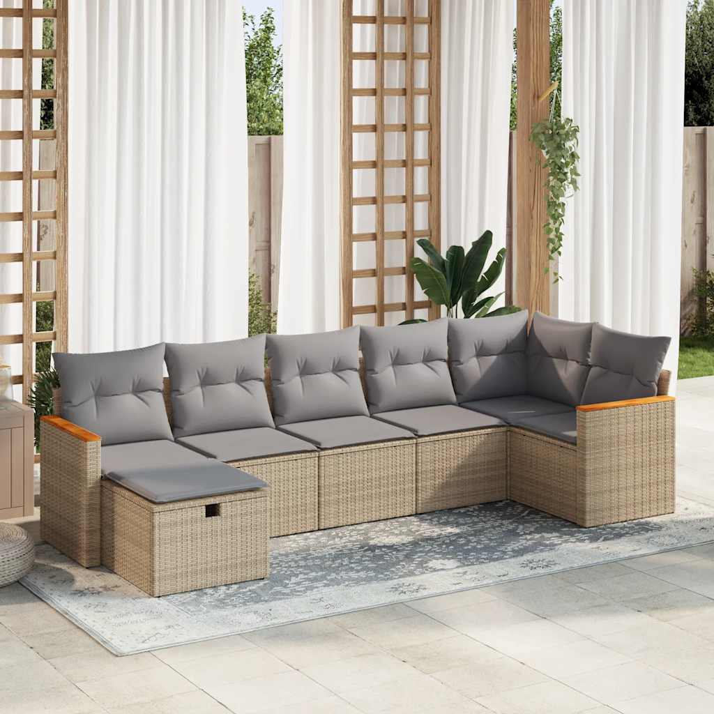 Set Canapele De Grădină Cu Perne, 7 Piese, Negru, Poliratan