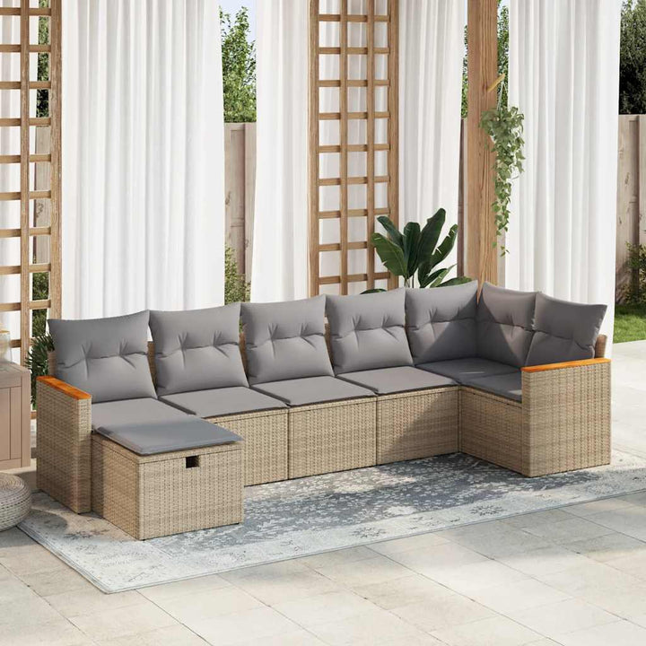 Set Canapele De Grădină Cu Perne, 7 Piese, Negru, Poliratan