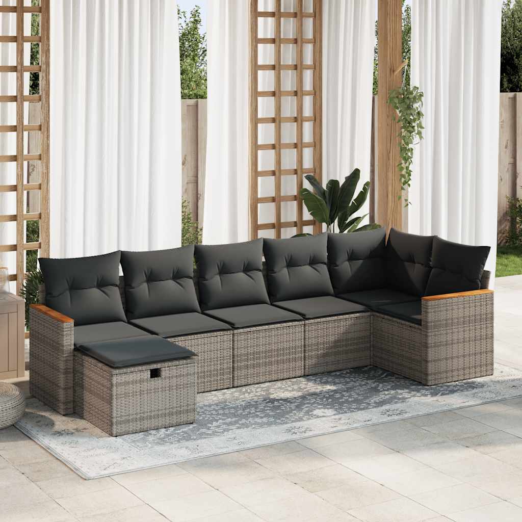 Set Canapele De Grădină Cu Perne, 7 Piese, Negru, Poliratan