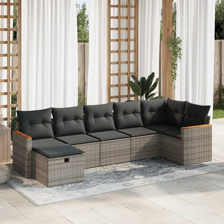 Set Canapele De Grădină Cu Perne, 7 Piese, Negru, Poliratan