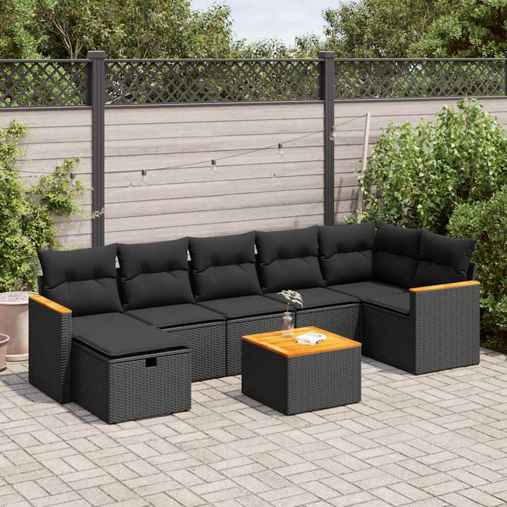 Set Canapele De Grădină Cu Perne, 7 Piese, Negru, Poliratan