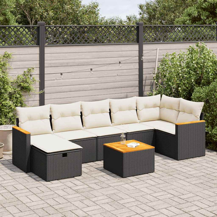 Set Canapele De Grădină Cu Perne, 7 Piese, Negru, Poliratan