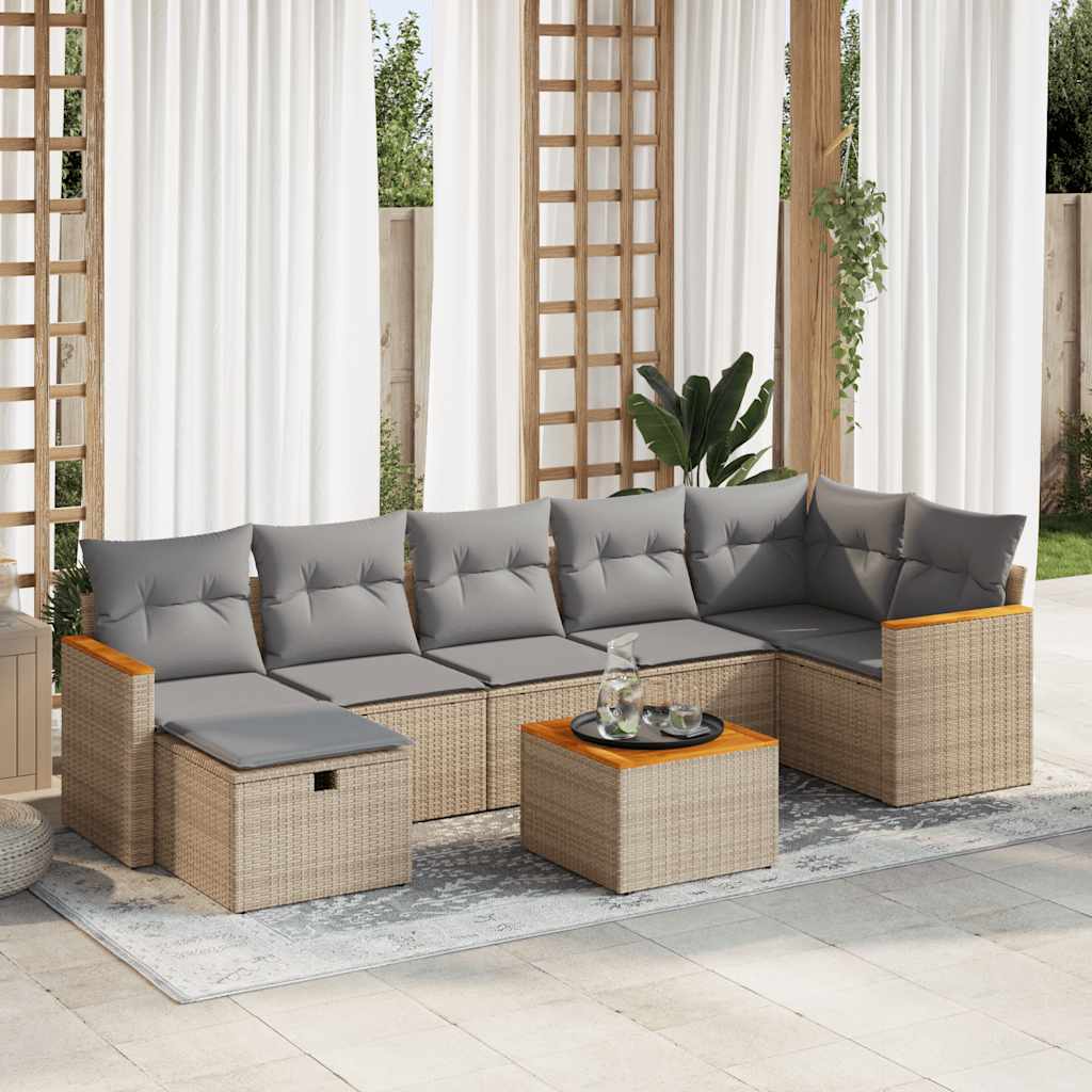 Set Canapele De Grădină Cu Perne, 7 Piese, Negru, Poliratan
