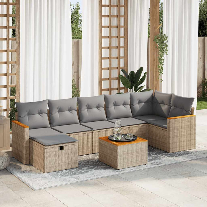 Set Canapele De Grădină Cu Perne, 7 Piese, Negru, Poliratan