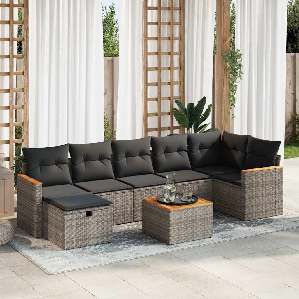 Set Canapele De Grădină Cu Perne, 7 Piese, Negru, Poliratan