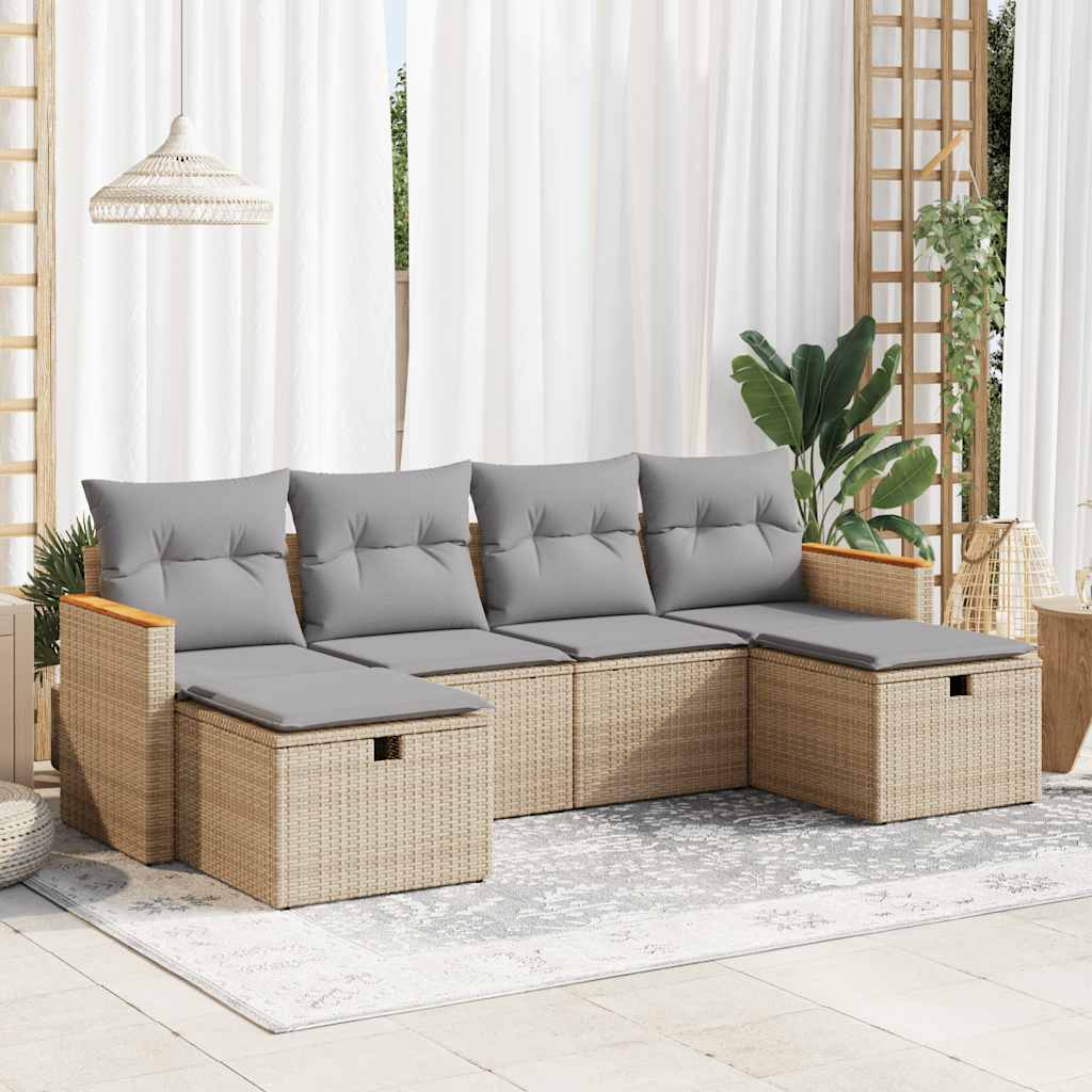 Set Mobilier De Grădină Cu Perne, 6 Piese, , Poliratan