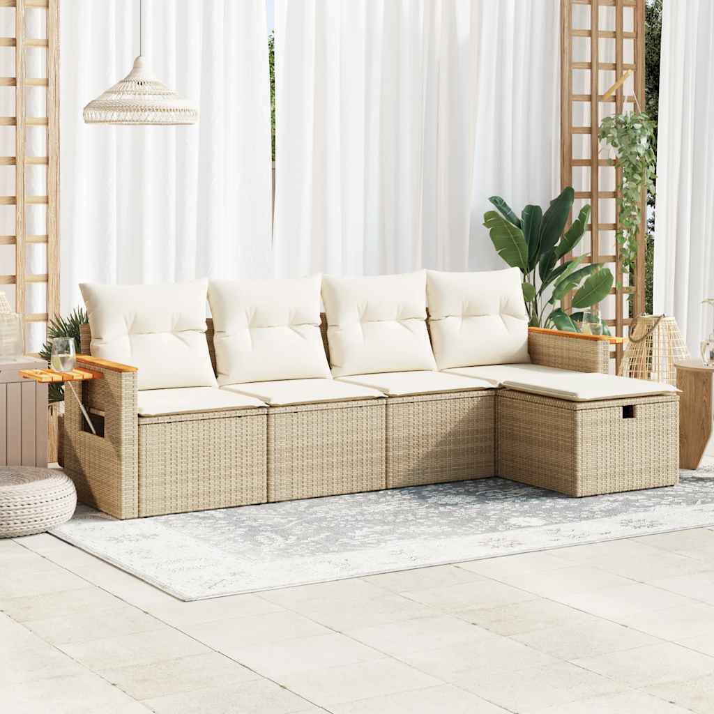 Set Canapea De Grădină Cu Perne, 5 Piese, , Poliratan