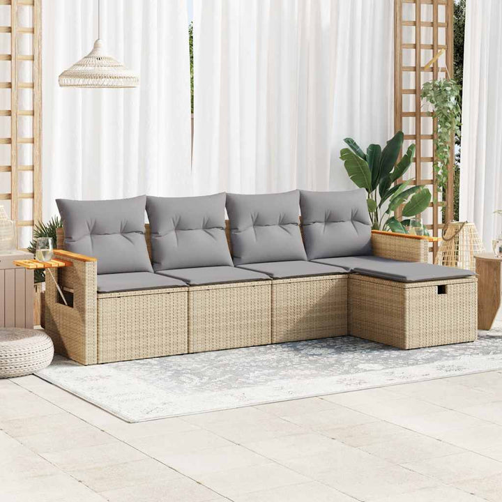 Set Canapea De Grădină Cu Perne, 5 Piese, , Poliratan