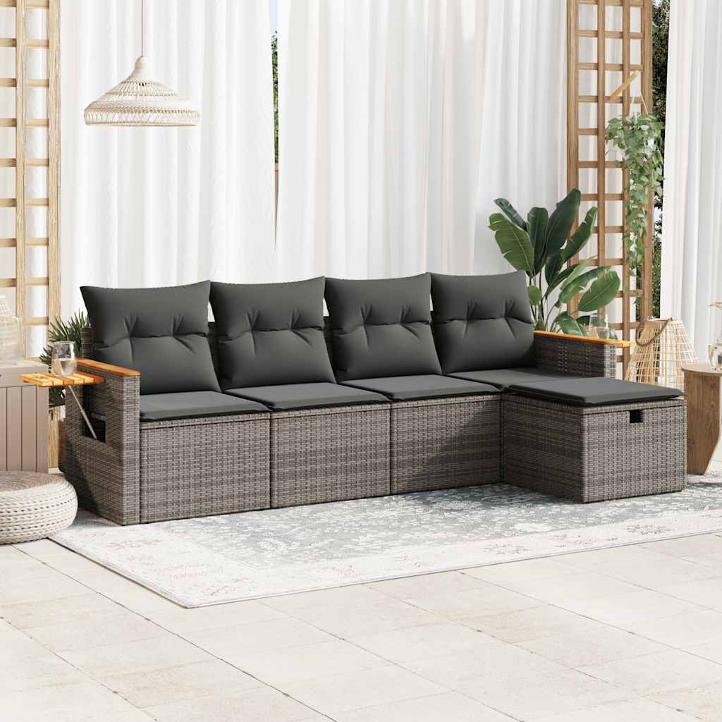 Set Canapea De Grădină Cu Perne, 5 Piese, , Poliratan