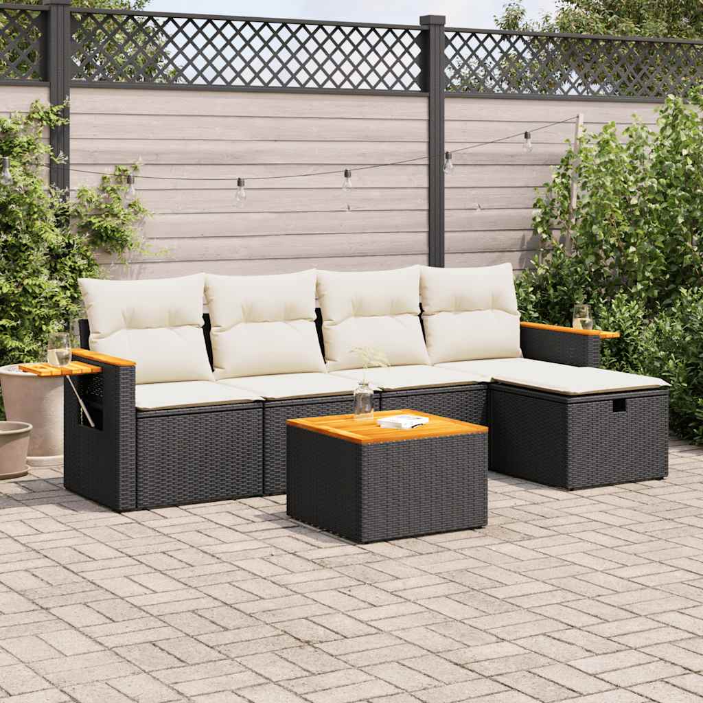 Set Canapea De Grădină Cu Perne, 5 Piese, , Poliratan