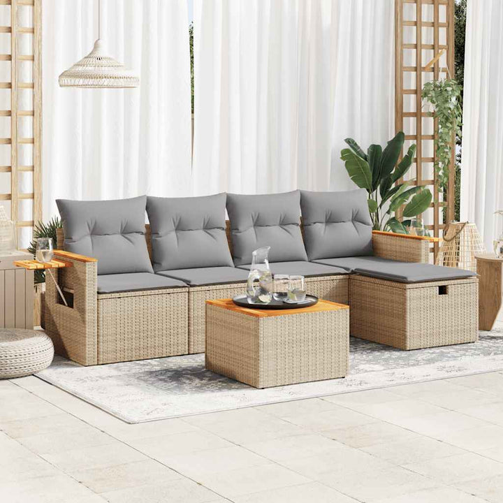 Set Canapea De Grădină Cu Perne, 5 Piese, , Poliratan