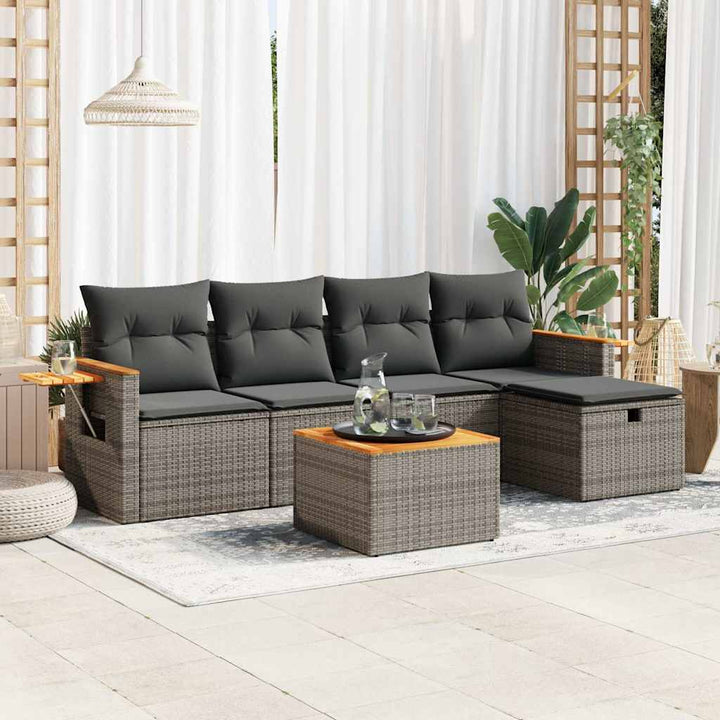 Set Canapea De Grădină Cu Perne, 5 Piese, , Poliratan
