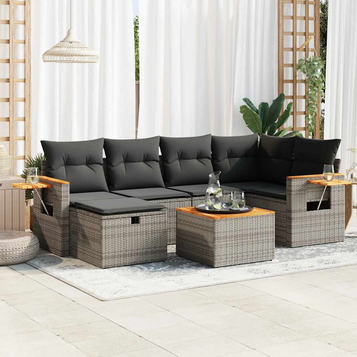 Set Canapele De Grădină, 7 Piese, Cu Perne, , Poliratan