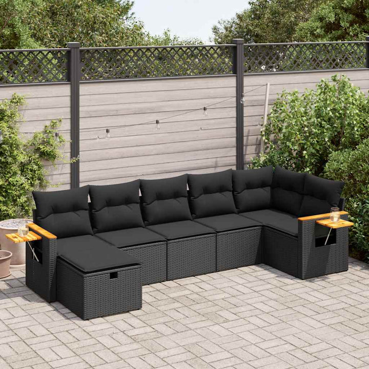 Set Canapele De Grădină, 7 Piese, Cu Perne, Bej, Poliratan