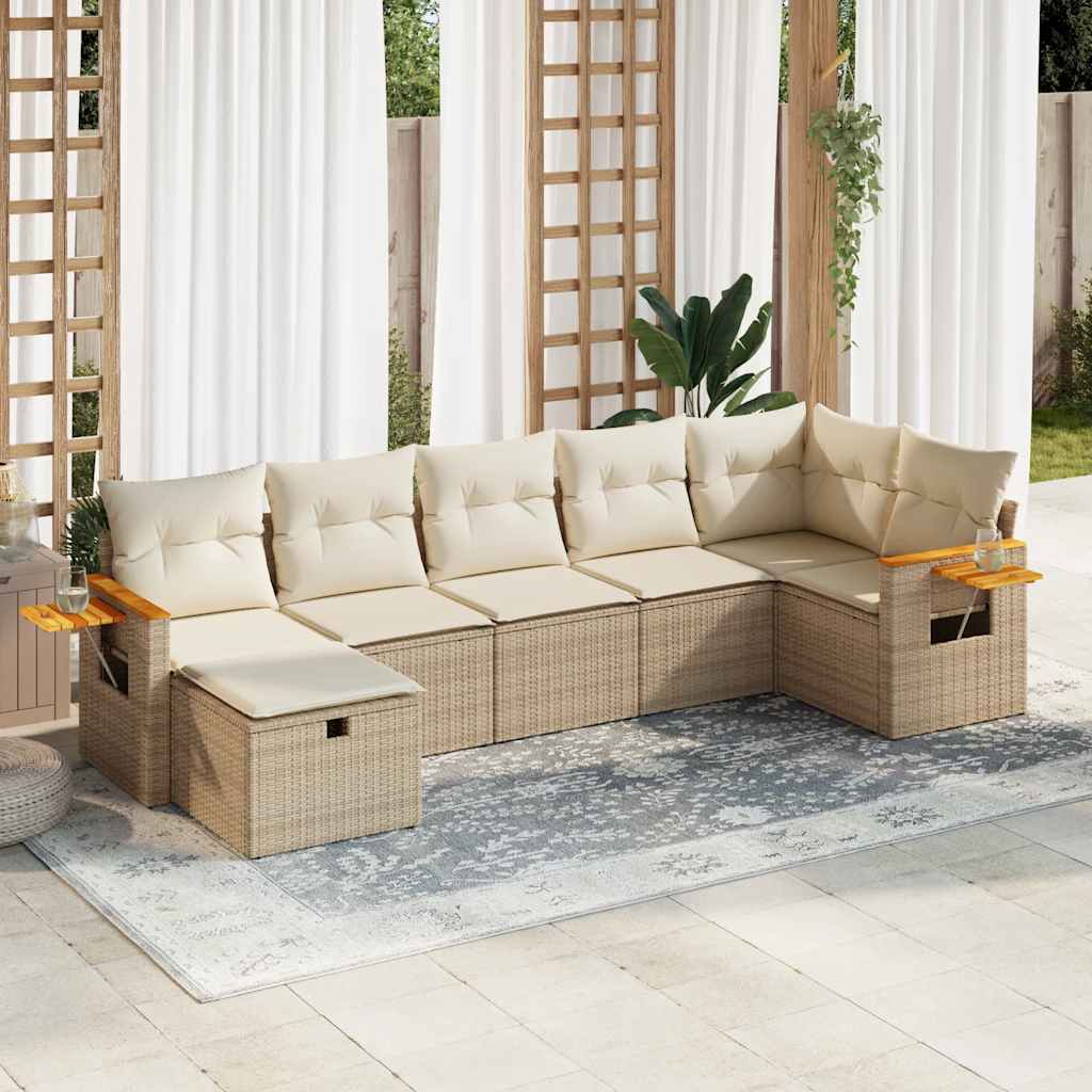 Set Canapele De Grădină, 7 Piese, Cu Perne, Bej, Poliratan