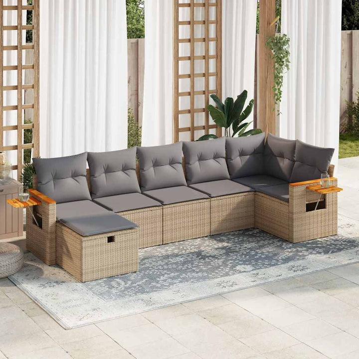 Set Canapele De Grădină, 7 Piese, Cu Perne, Bej, Poliratan