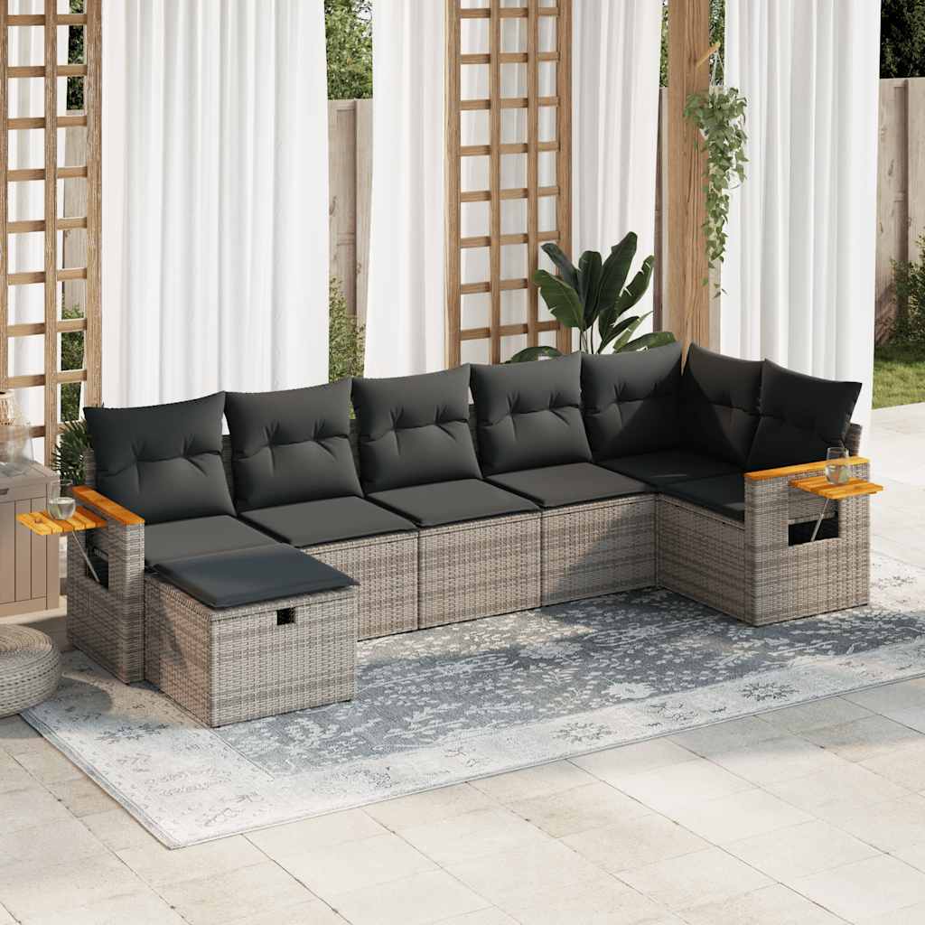 Set Canapele De Grădină, 7 Piese, Cu Perne, Bej, Poliratan
