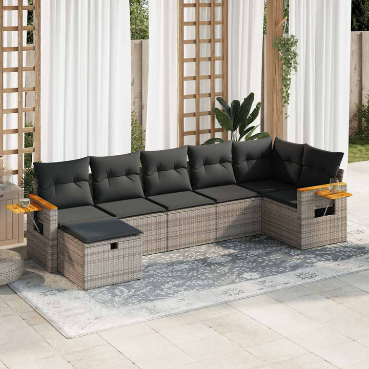 Set Canapele De Grădină, 7 Piese, Cu Perne, Bej, Poliratan