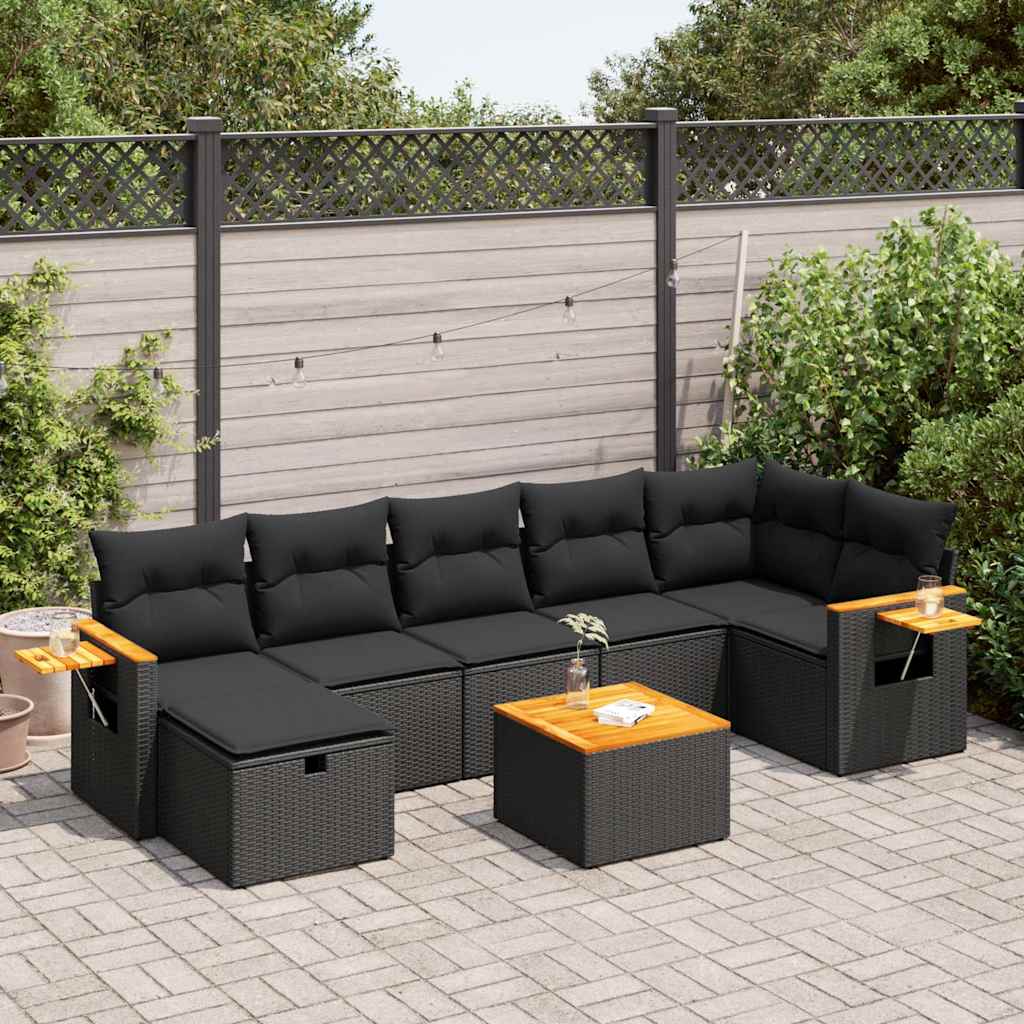 Set Canapele De Grădină, 7 Piese, Cu Perne, Bej, Poliratan