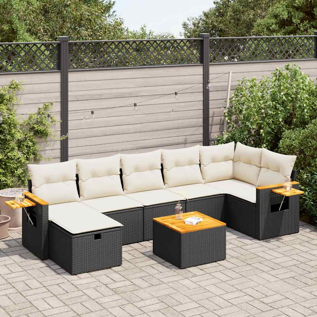Set Canapele De Grădină, 7 Piese, Cu Perne, Bej, Poliratan