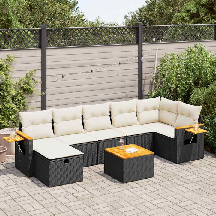 Set Canapele De Grădină, 7 Piese, Cu Perne, Bej, Poliratan