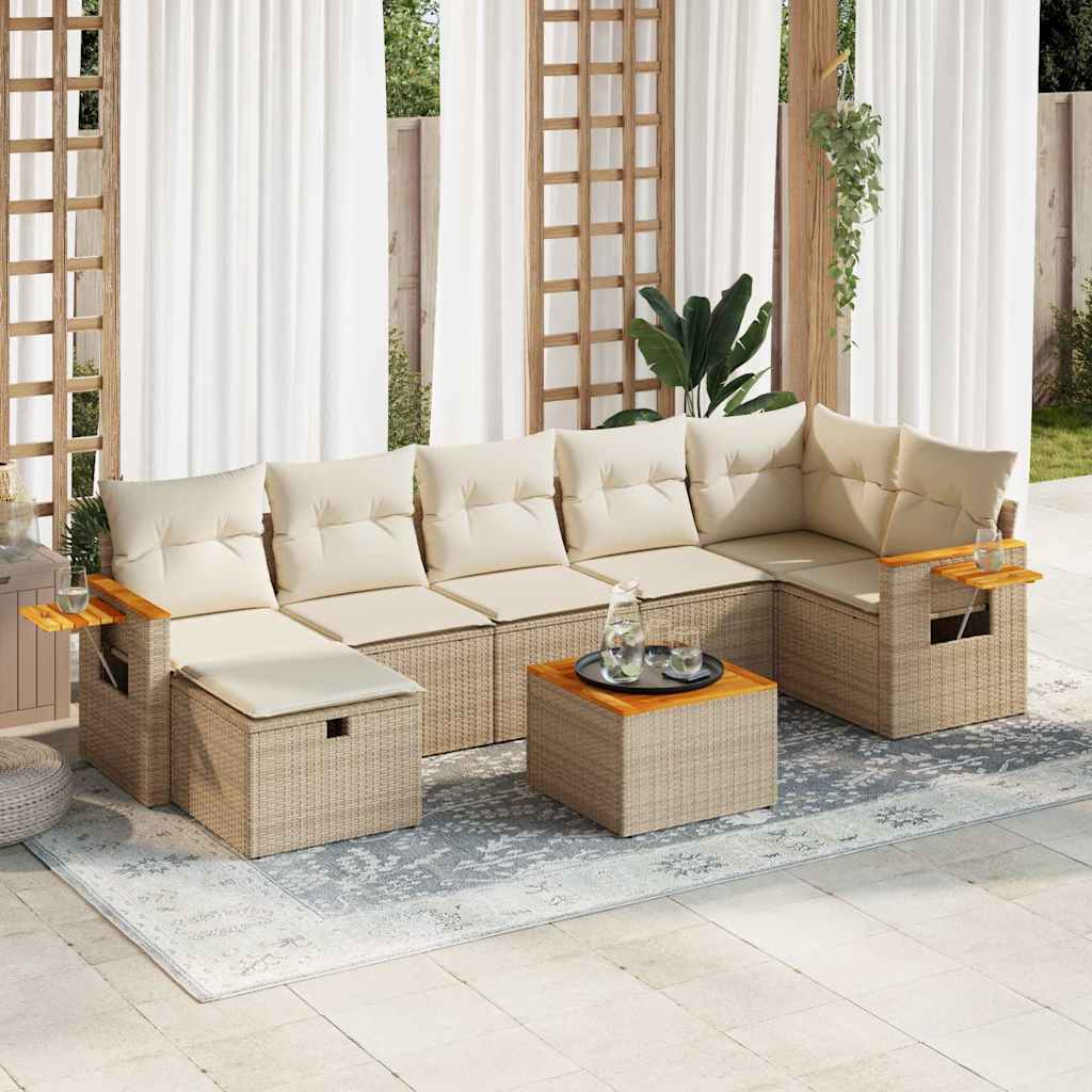 Set Canapele De Grădină, 7 Piese, Cu Perne, Bej, Poliratan