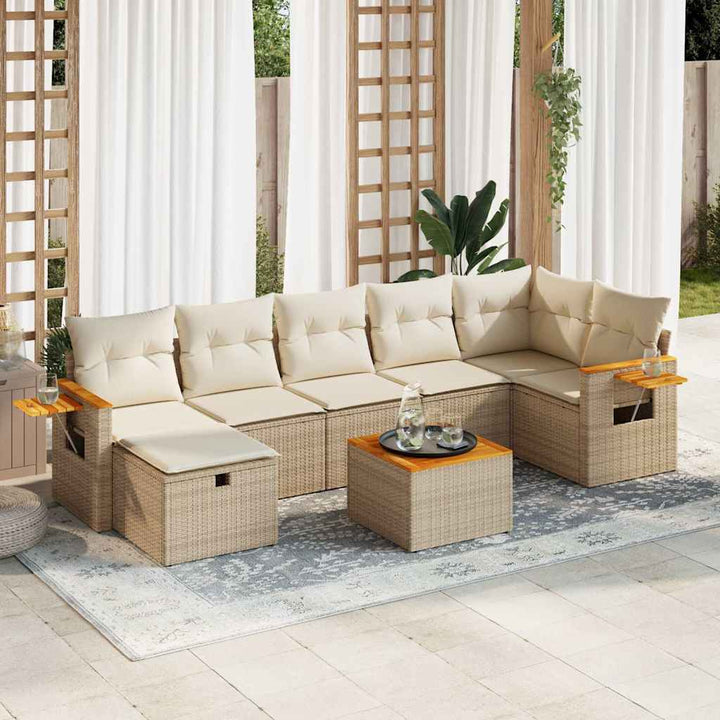 Set Canapele De Grădină, 7 Piese, Cu Perne, Bej, Poliratan