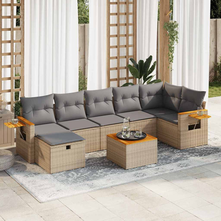 Set Canapele De Grădină, 7 Piese, Cu Perne, Bej, Poliratan