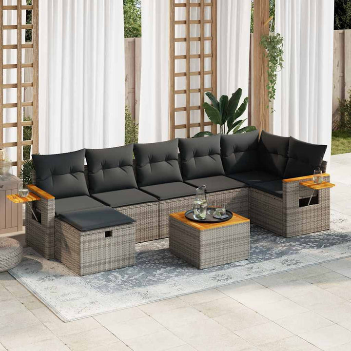 Set Canapele De Grădină, 7 Piese, Cu Perne, Bej, Poliratan