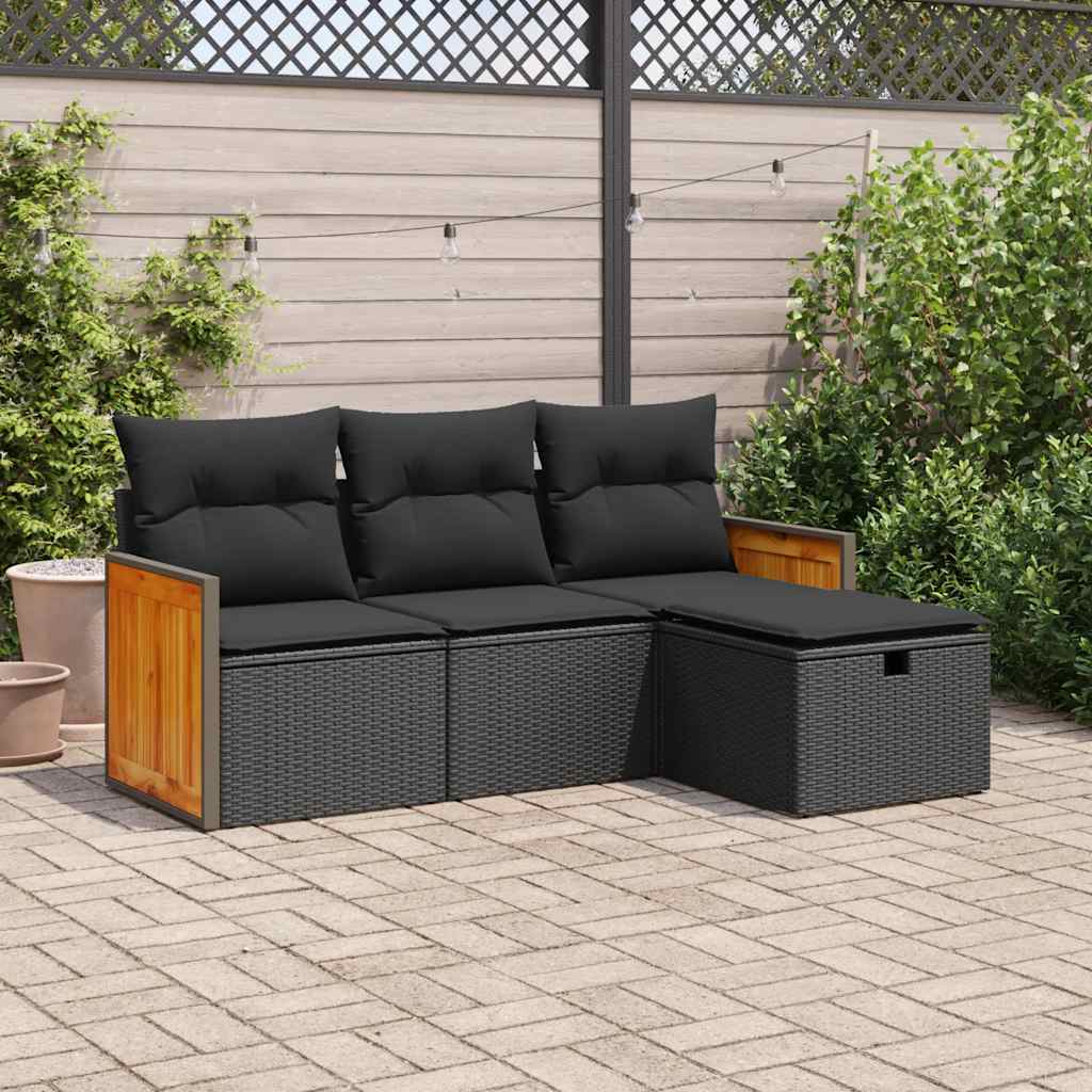 Set Canapele De Grădină, 4 Piese, Cu Perne, Mix Bej, Poliratan