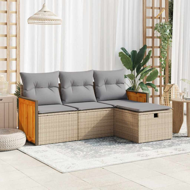 Set Canapele De Grădină, 4 Piese, Cu Perne, Mix Bej, Poliratan