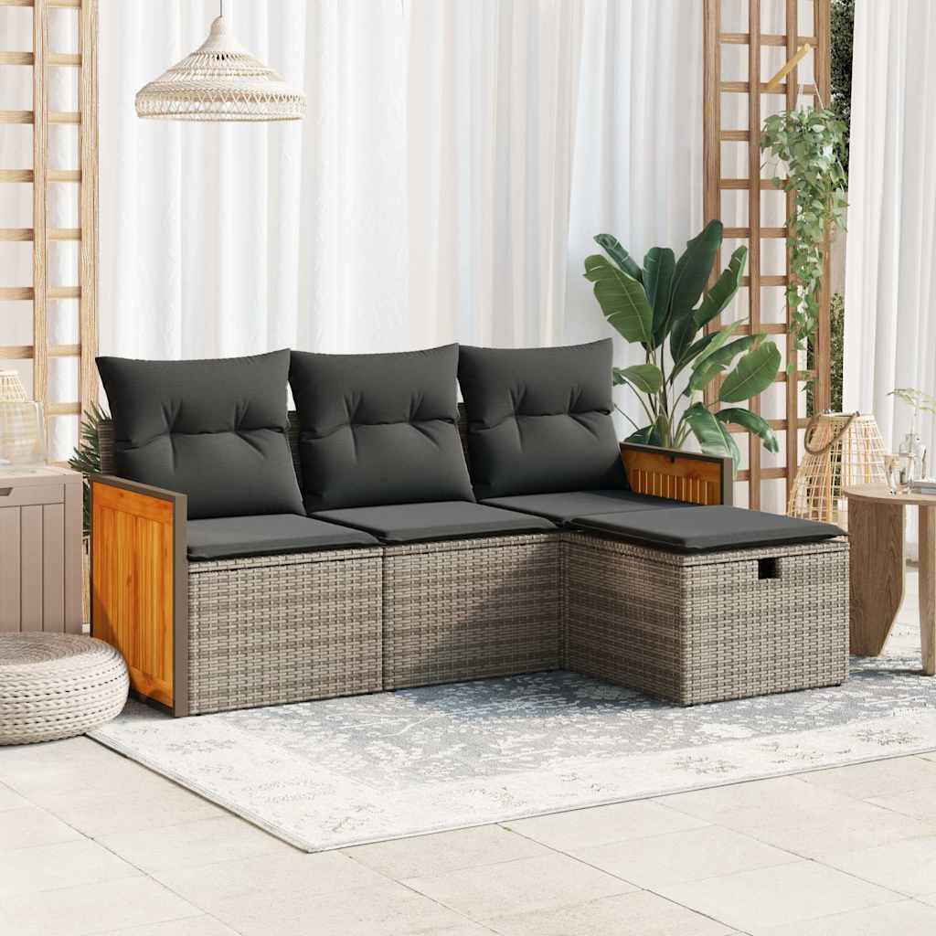 Set Canapele De Grădină, 4 Piese, Cu Perne, Mix Bej, Poliratan