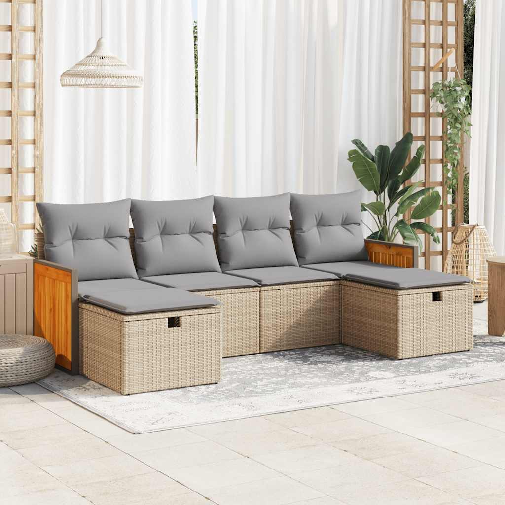 Set Mobilier De Grădină Cu Perne, 6 Piese, , Poliratan