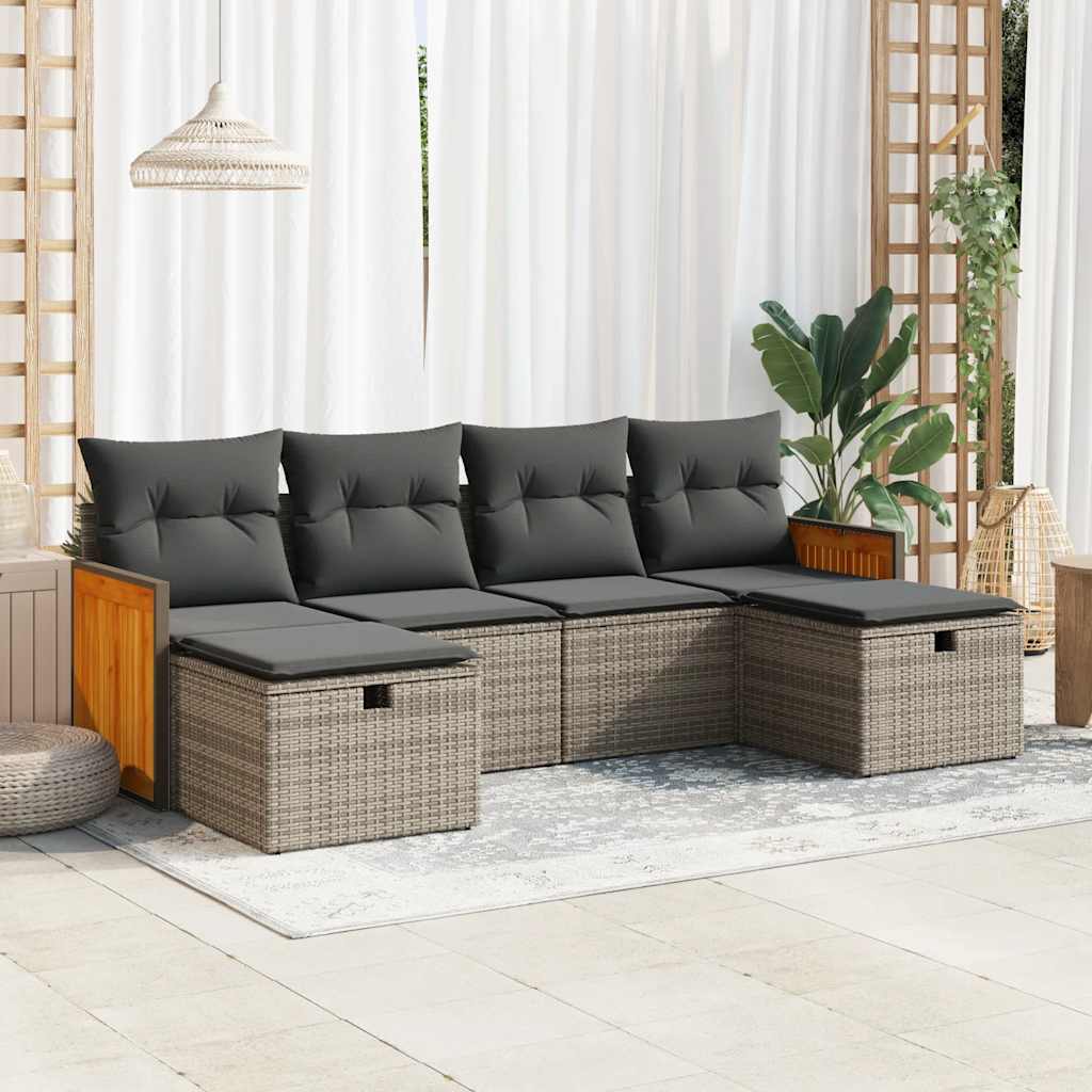 Set Mobilier De Grădină Cu Perne, 6 Piese, , Poliratan