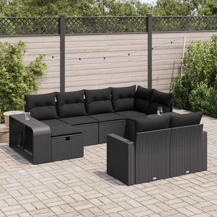Set Canapele De Grădină Cu Perne, 10 Piese, Negru, Poliratan