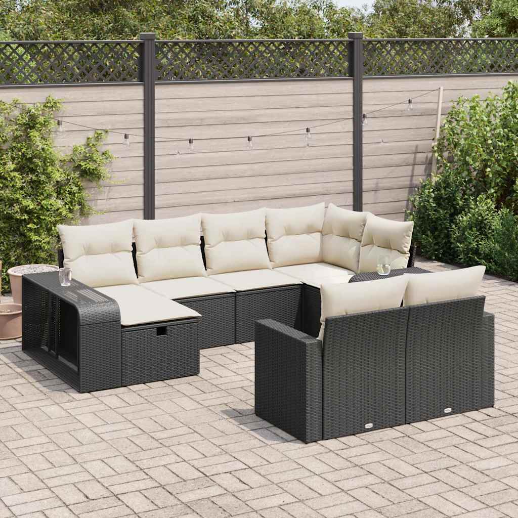 Set Canapele De Grădină Cu Perne, 10 Piese, Negru, Poliratan
