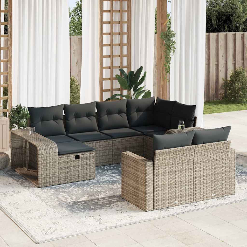 Set Canapele De Grădină Cu Perne, 10 Piese, Negru, Poliratan
