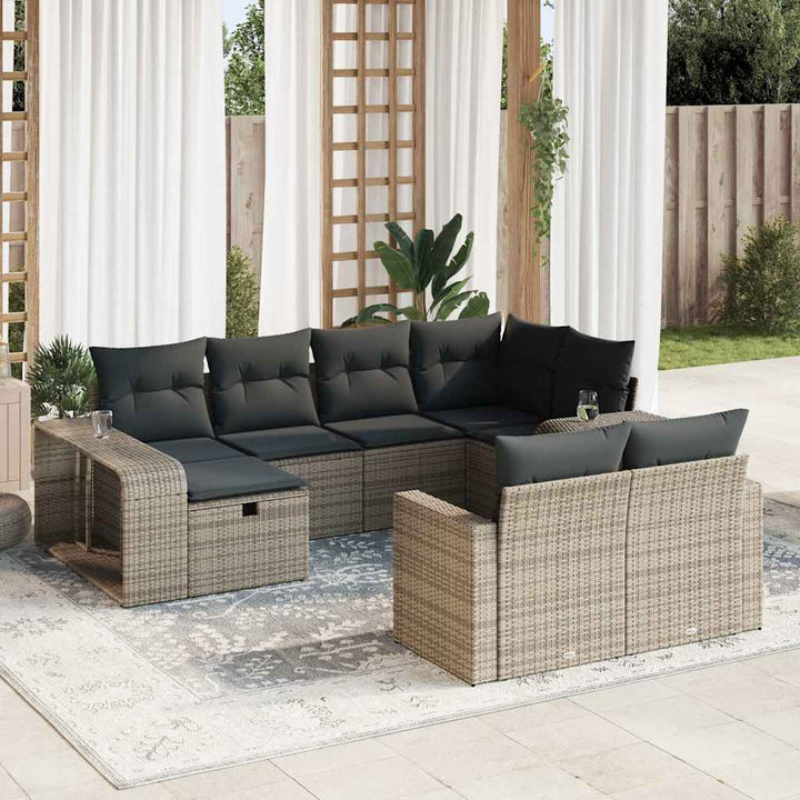 Set Canapele De Grădină Cu Perne, 10 Piese, Negru, Poliratan