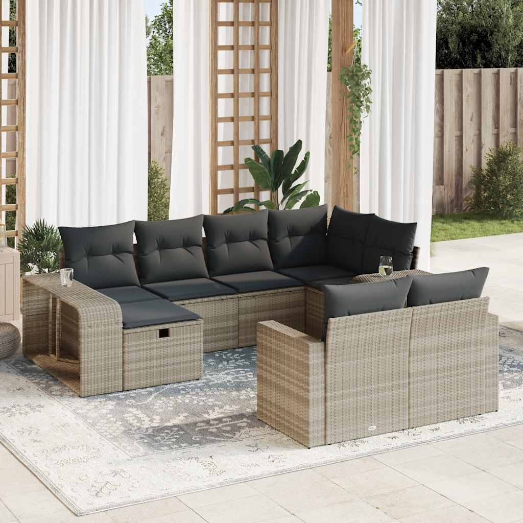 Set Canapele De Grădină Cu Perne, 10 Piese, Negru, Poliratan
