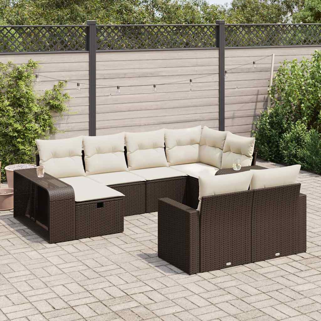 Set Canapele De Grădină Cu Perne, 10 Piese, Negru, Poliratan