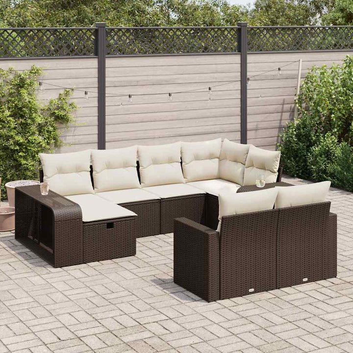 Set Canapele De Grădină Cu Perne, 10 Piese, Negru, Poliratan