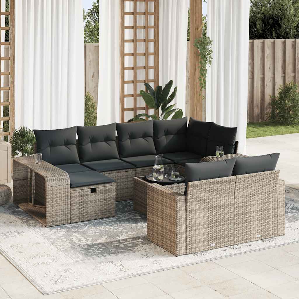 Set Canapele De Grădină Cu Perne, 10 Piese, Negru, Poliratan