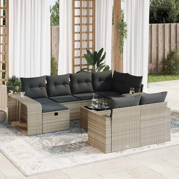Set Canapele De Grădină Cu Perne, 10 Piese, Negru, Poliratan