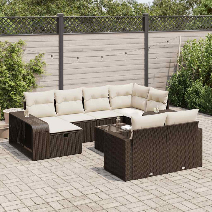 Set Canapele De Grădină Cu Perne, 10 Piese, Negru, Poliratan