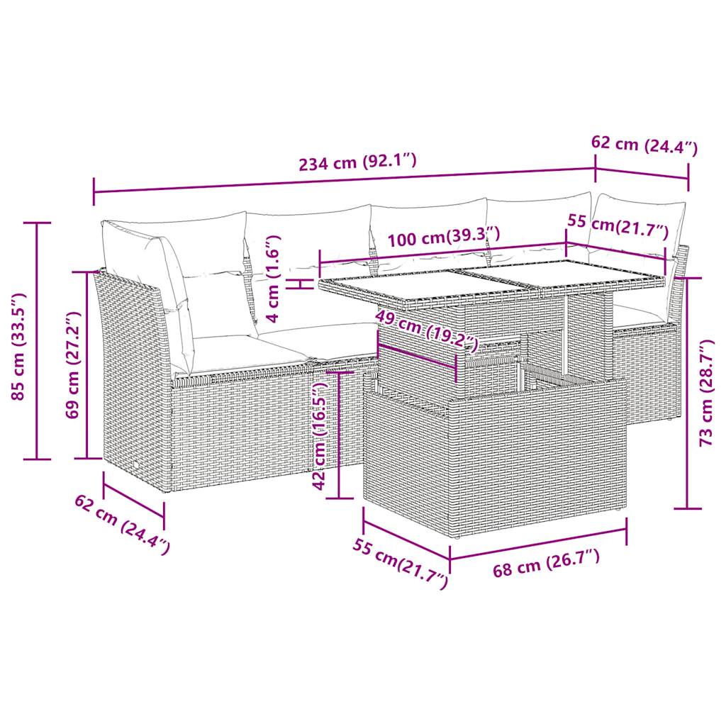 Set Mobilier De Grădină Cu Perne, 5 Piese, , Poliratan